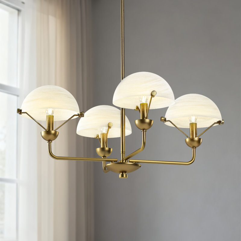Lustre moderne / traditionnel à 4 lumières de 28 po de largeur avec métal, abat-jour en verre / métal pour salle à manger ou îlot de cuisine