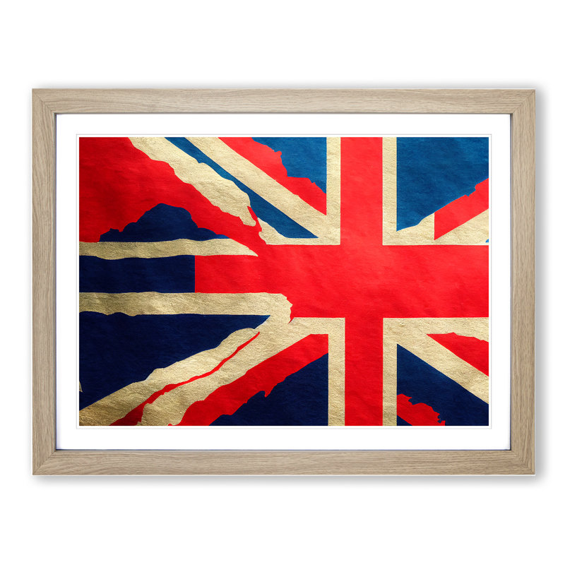 XH1022-6209X Modern Union Jack Flag Vol.1 1 Piece Single Picture Frame Wall Art, 34cm H x 46cm W x 2cm D, Oak