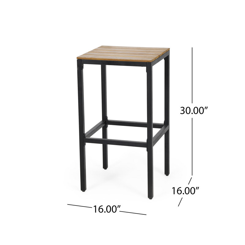Ensemble de 2 tabourets de bar, pieds droits, bois d'acacia brun, pieds en fer noir