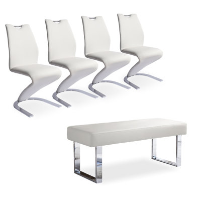 Cemal Modern Ottoman Bench with Mermaid Dining Chairs, Accent Stool Bench, 'Z' Leg Dining Chairs for Bedroom, Entryways, Dining Kitchen Room, living areas