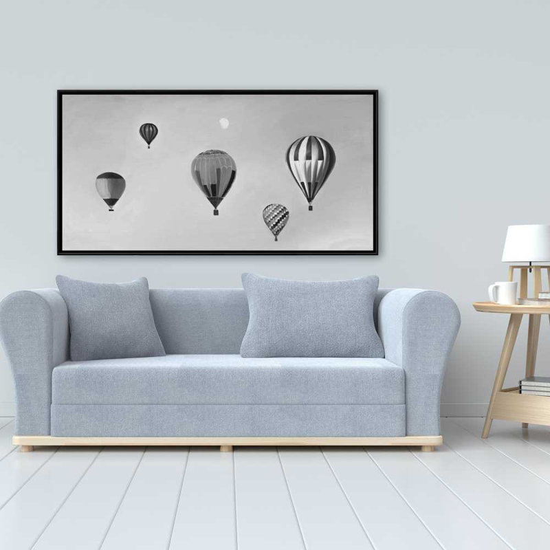 Air Balloon Landscape - Gray Landscapes Framed Canvas Decor
