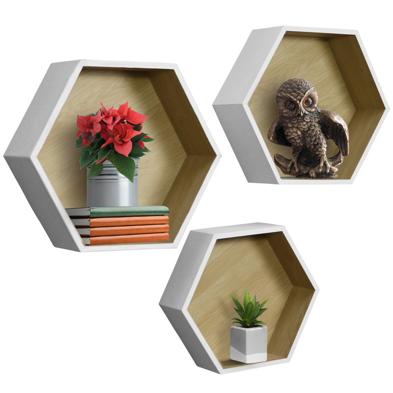 Ensemble de tablettes flottantes hexagonales Sorbus, Blanc