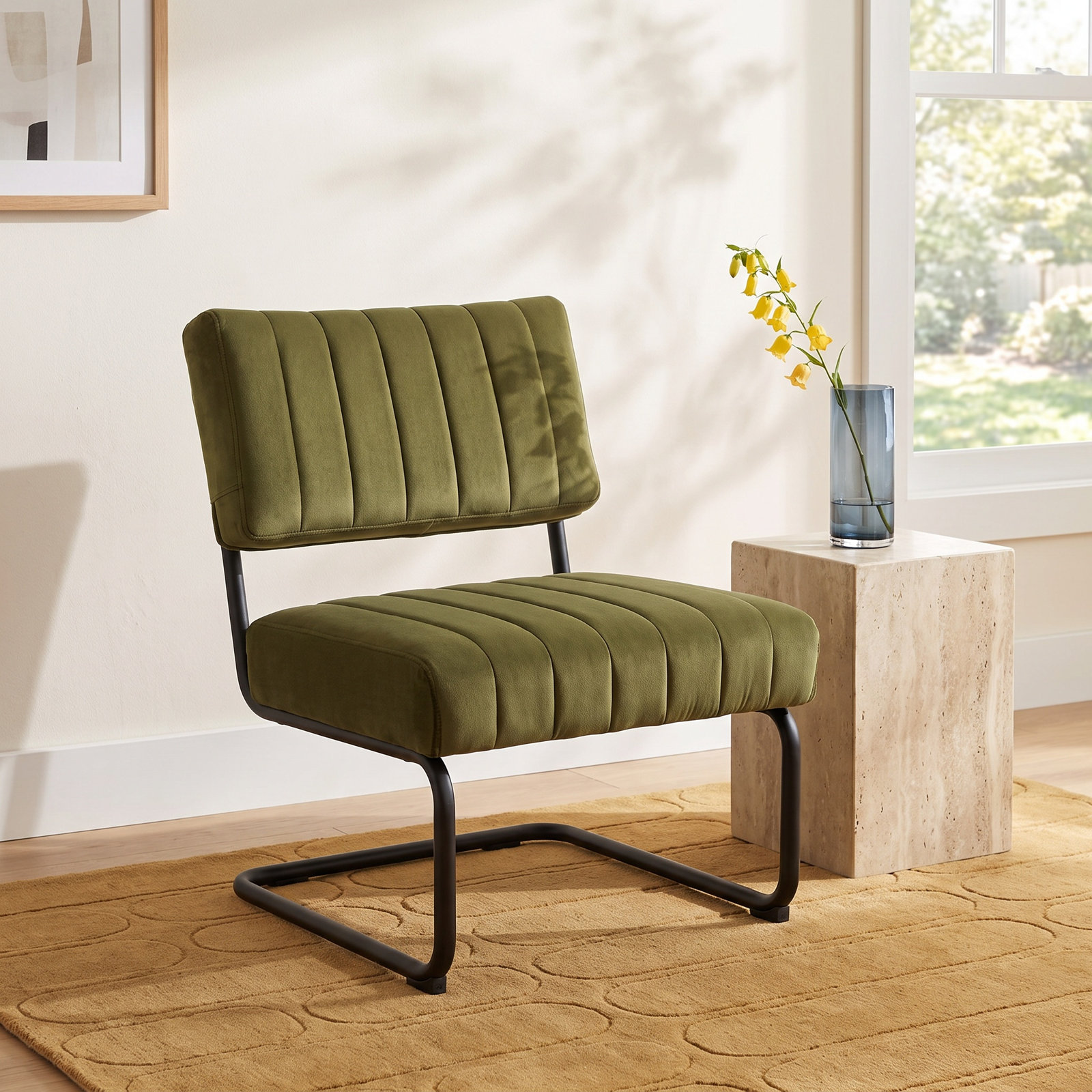 Cayman Velvet Upholstered Side Chair, Olive Velvet