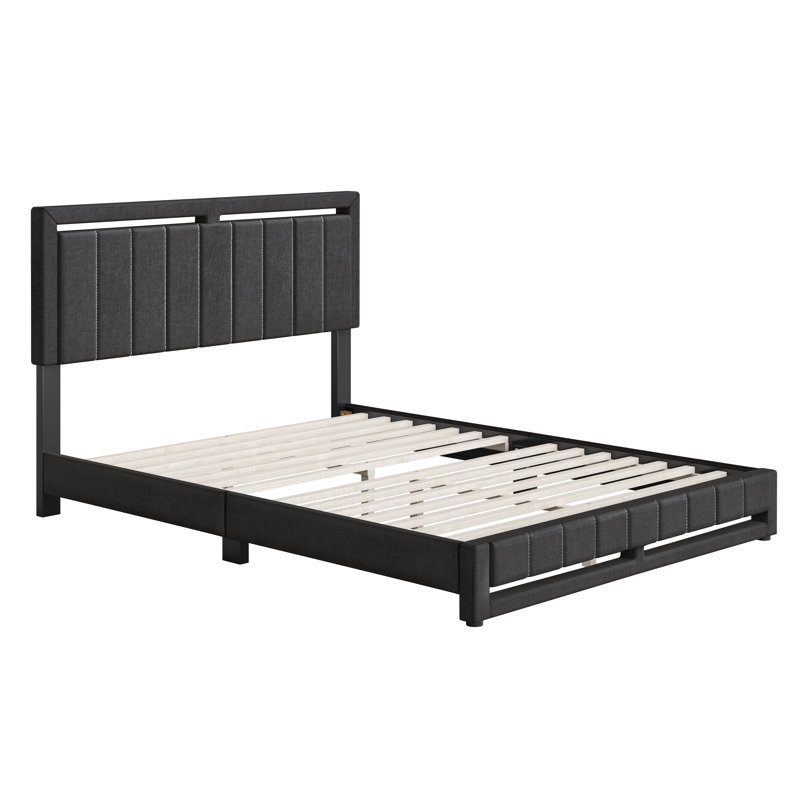 Base de lit tapissier Senata Linen, Gris anthracite, Grand