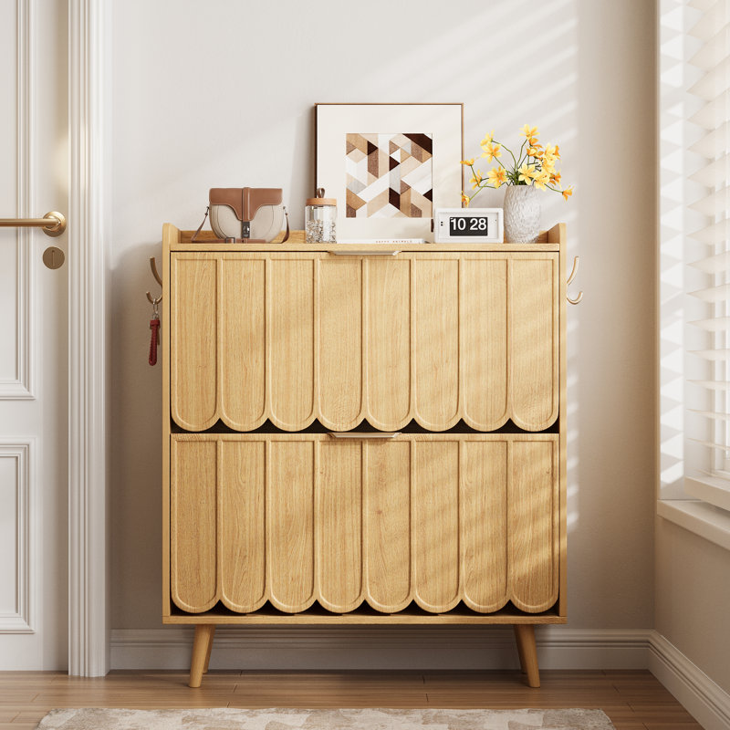 Armoire à chaussures Mid-Century moderne avec tablettes et crochets amovibles, Natural