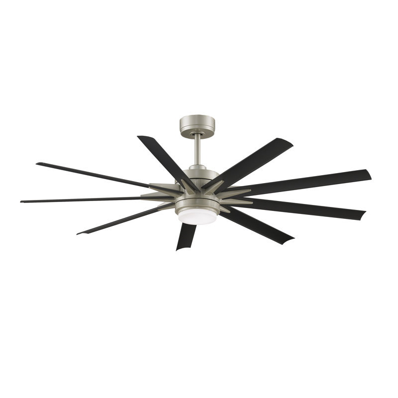 Ventilateur de plafond intelligent Odyn 64 pouces pour intérieur/extérieur avec kit d'éclairage DEL à température de couleur sélectionnable - Nickel brossé avec pales noires