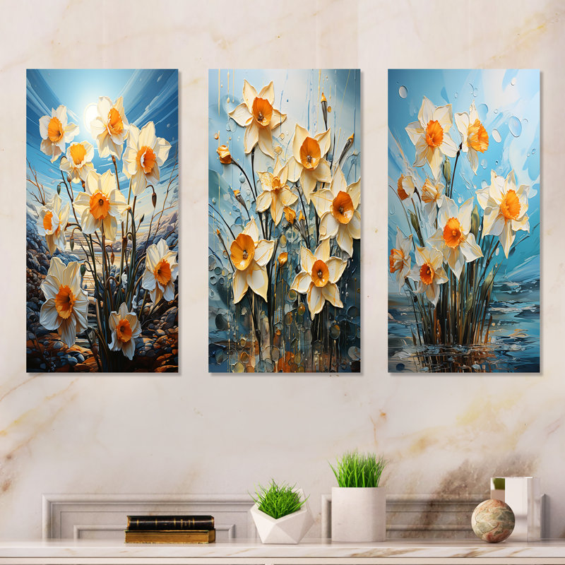 Jonquille Bloom Sunshine - ensemble de 3 impressions de jonquilles en métal, H 28 po x l 36 po