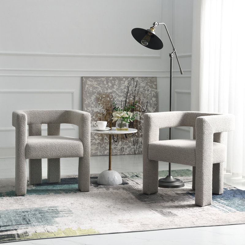 Cleaven 24" Wide Small Fully Assembled Boucle Upholstered Armchair, Taupe Polyester Blend