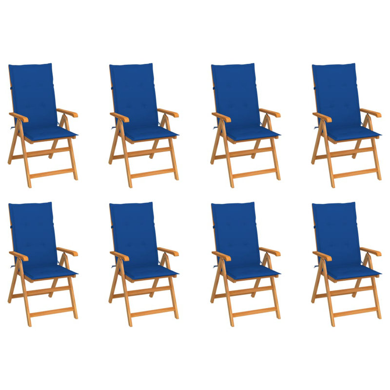 8 chaises de patio inclinables avec coussins vidaXL, Bleu royal, 8