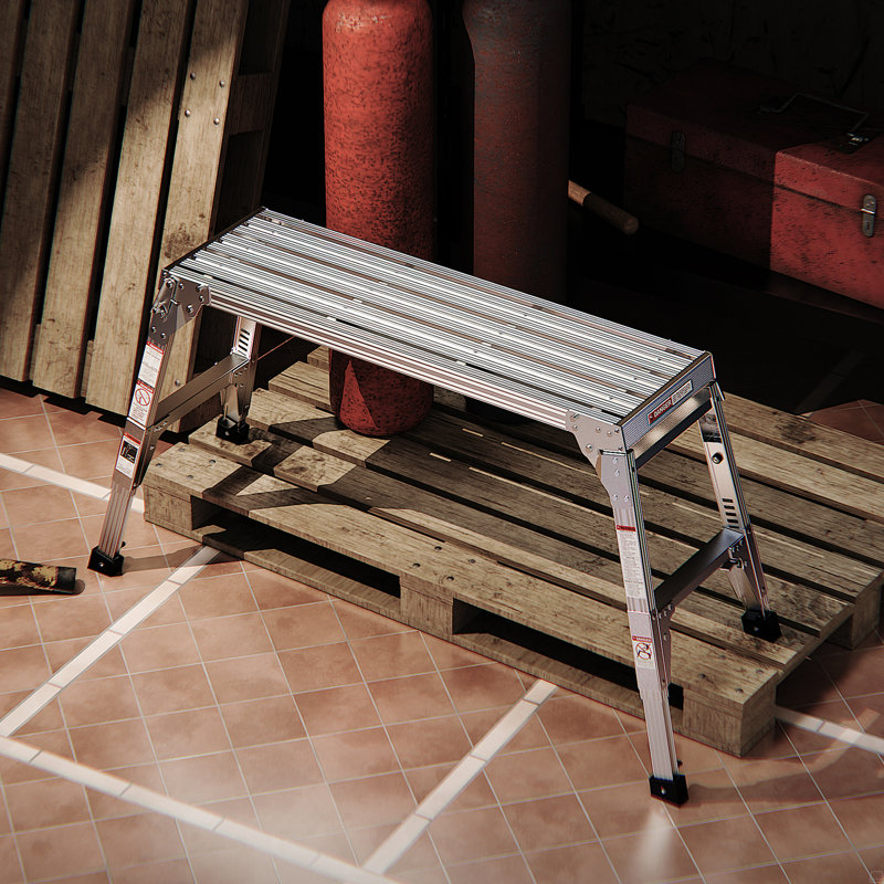 Aluminum Work Platform Large Size Step Stool Folding Portable Work Bench 40"  Width Telescopic Feet 22" -27.5" Height Adjustable