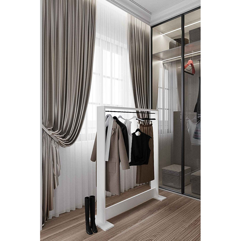 Portant à vêtements autoportant Salvitor de 100 cm (39,4 pouces), en bois composite, pour chambre et bureau, style minimaliste moderne, blanc