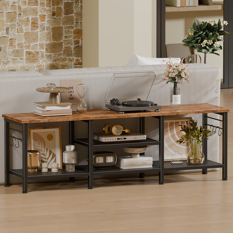 Meuble audio-vidéo avec console de rangement multimédia et tablettes pour barre de son, meuble télé, 55", Brun rustique