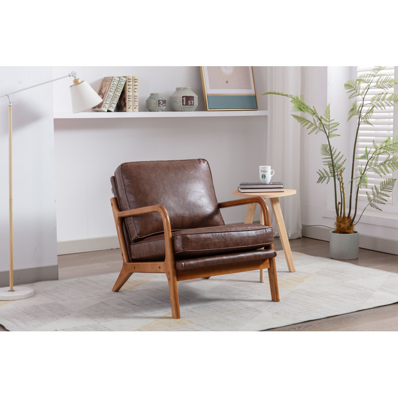 Gianni Upholstered Wooden Accent Chair With Cushions, Brown PU Leather