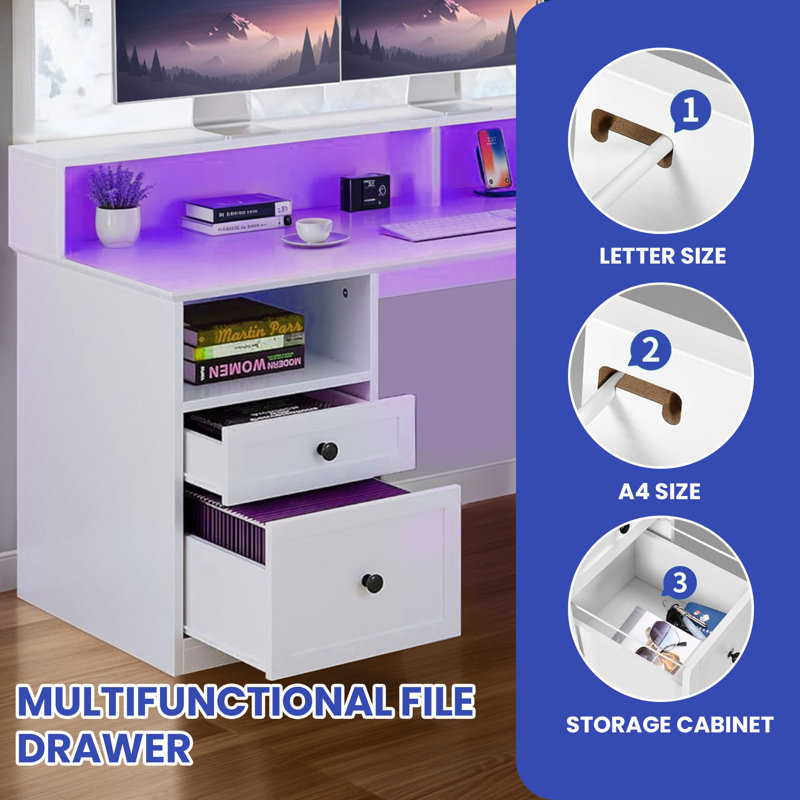 Lazaria Adjustable L-Shaped Computer Desk with Power Outlet, White