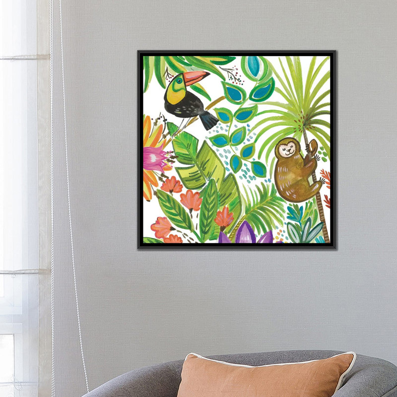 Art tropical encadré, H 26 po x l 26 po x P 1,5 po, Toile avec cadre noir