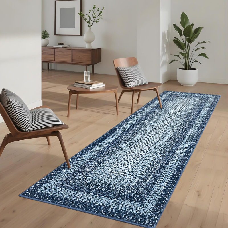 Geometric Area Rug, Blue, Runner 60 x 230 cm