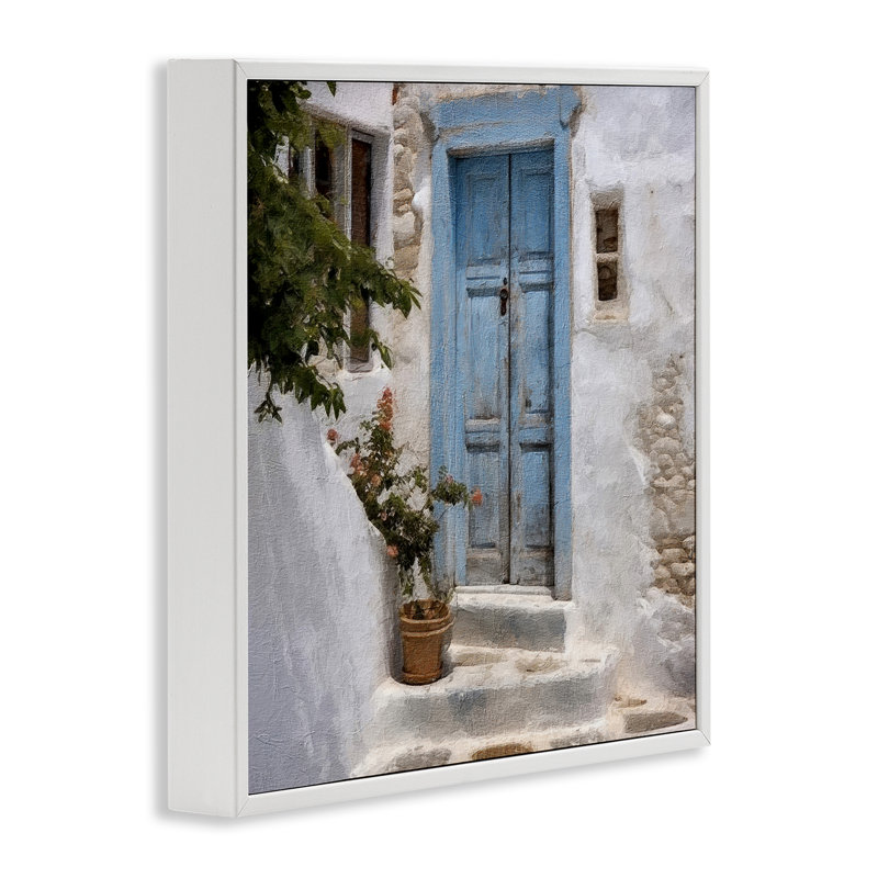 «Blue Greek Door», estampe numérique encadrée par RileyB, Estampe numérique encadrée blanc bord de mer, H 17 po x l 17 po