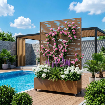 Metal Planter Box with Trellis with Wheels