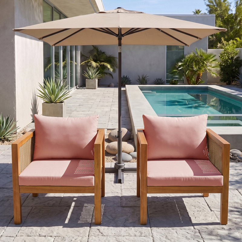 Chaise de patio en bois massif avec coussins (ensemble de 2)