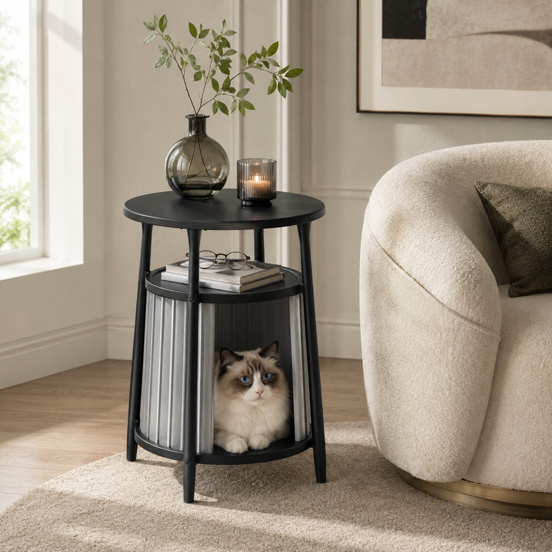 Table d'appoint ronde Cat House, Gris