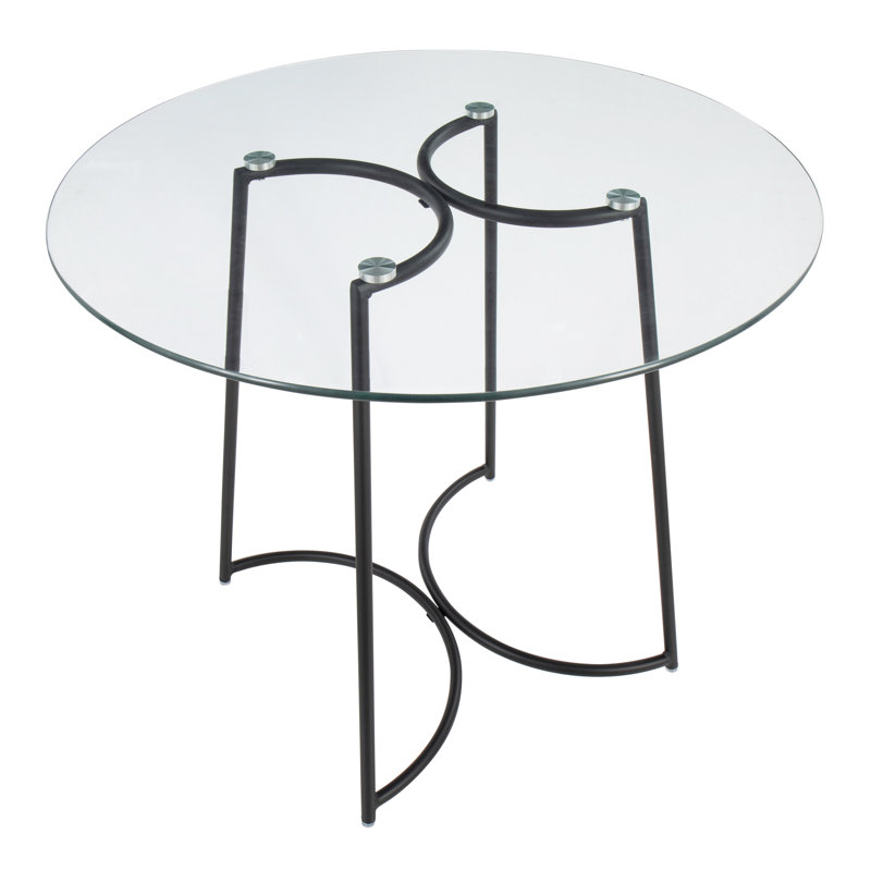 Contemporary Round Glass Dining Table with Geometric Metal Frame