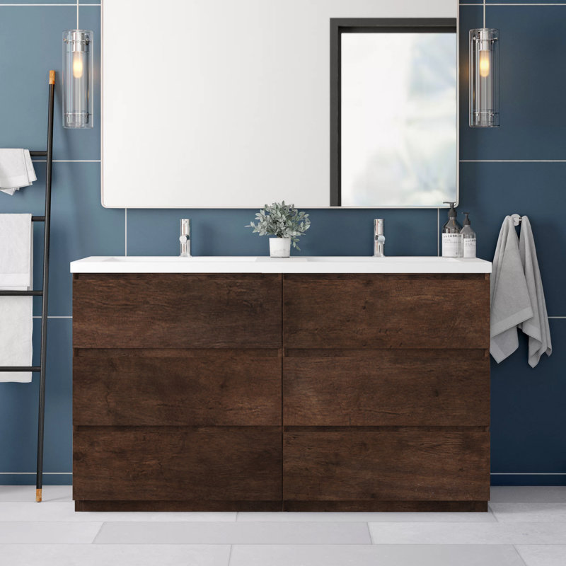 Ensemble de meuble-lavabo double 59 po Chelsei, Palissandre