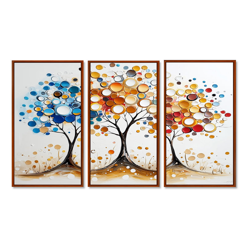 Automne orange et bleu arbre saisons reflets III - ensemble de salon abstrait Mid-Century Wall Art