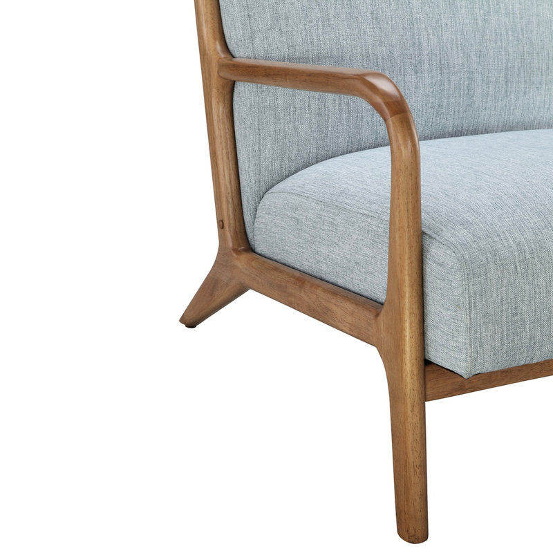 Chaise longue bleue avec revêtement texturé et assise en bois massif, Bleu clair