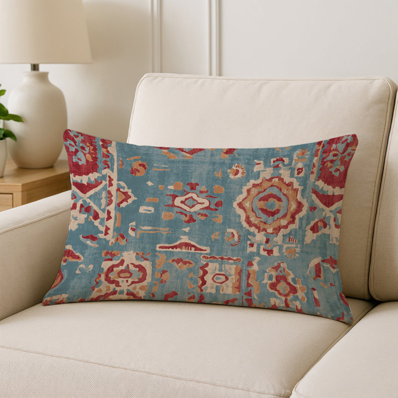 Coussin décoratif intérieur et extérieur Modern, Gris / bleu / rouge / orange abstrait, Rectangle H 25 po x l 18 po