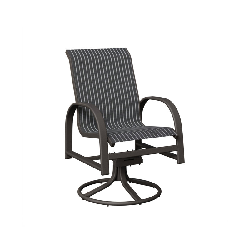 Chaise berçante pivotante en aluminium Amma Graphite Speckle, Whisper rayé bleu marine, Aluminium graphite moucheté