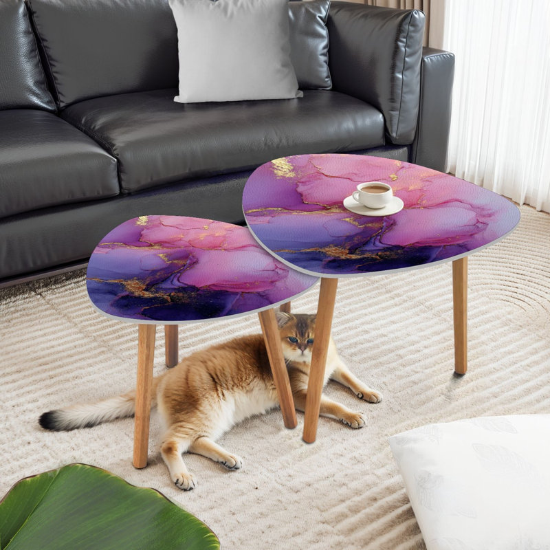 Ensemble de 2 tables basses gigognes Triangle, Pink/Purple/Gold