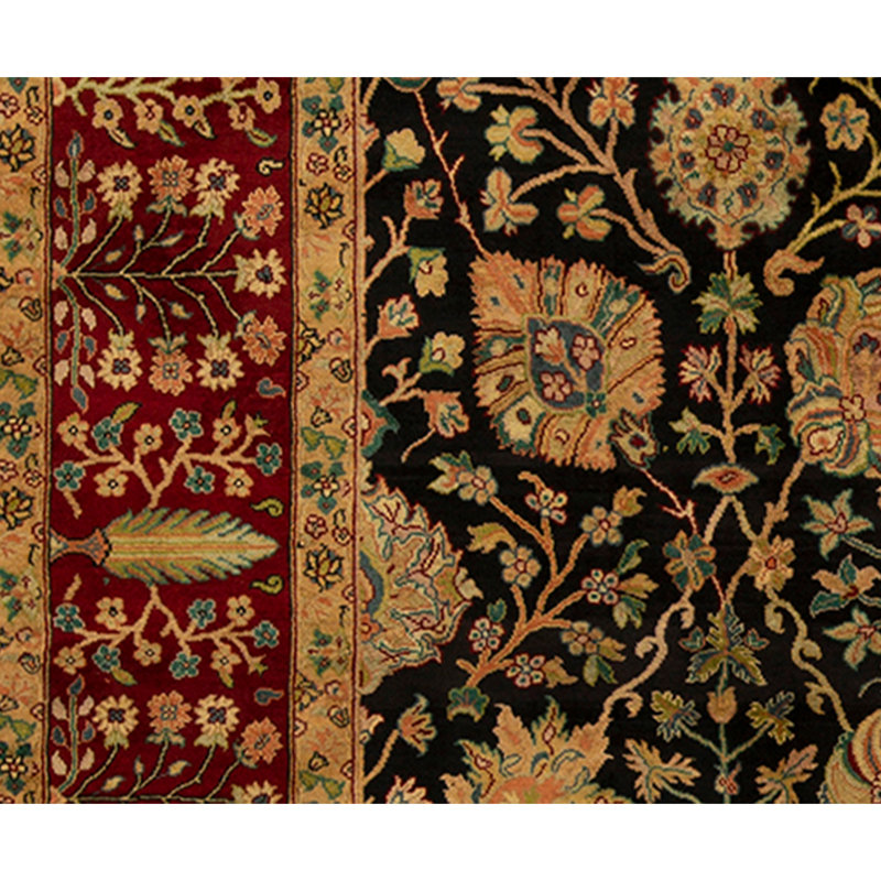 Tapis noir et rouge noué à la main de haute qualité