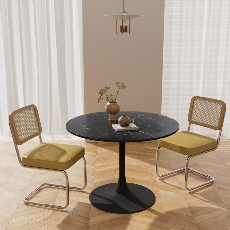 Elegant Dining Table Set for 2, Black, Yellow