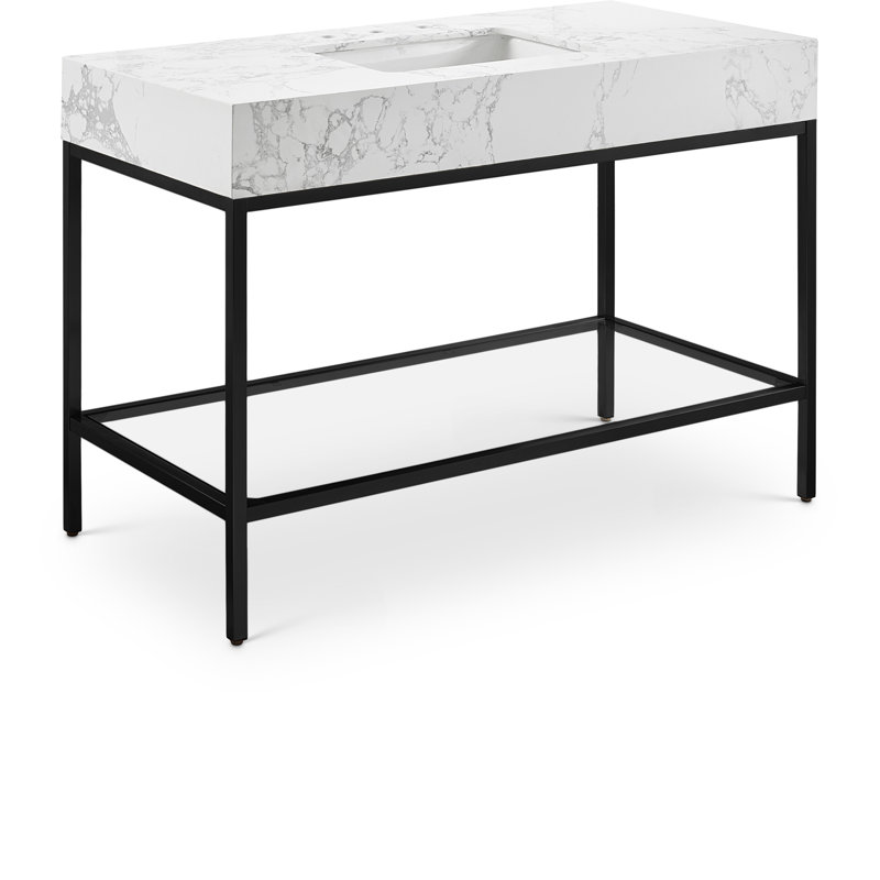 Marmo 48'' Matte Black Freestanding Bathroom Vanity with White Marble Top