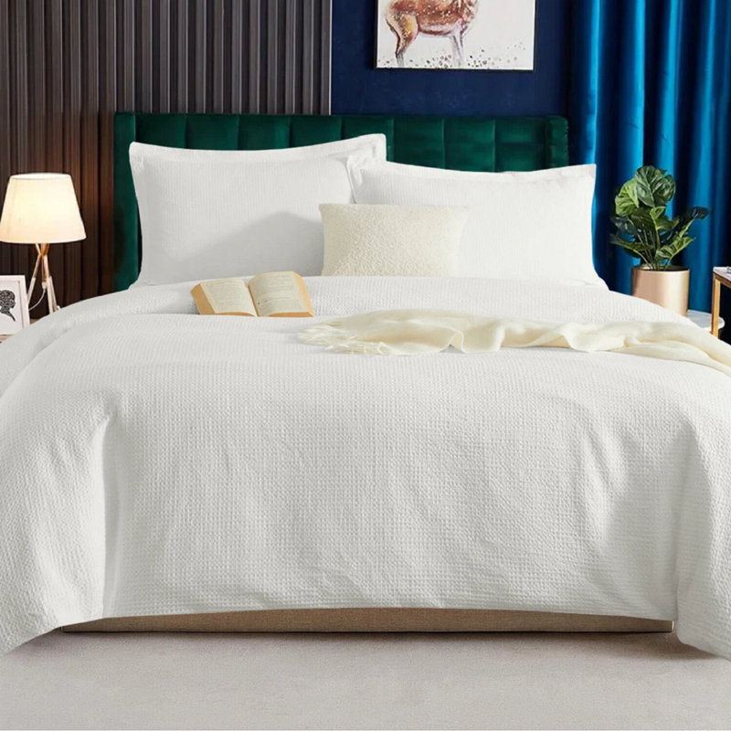 Cotton Solid Colour Duvet Cover Set with Pillowcases, Super King Duvet Cover + 2 Standard Pillowcases, White