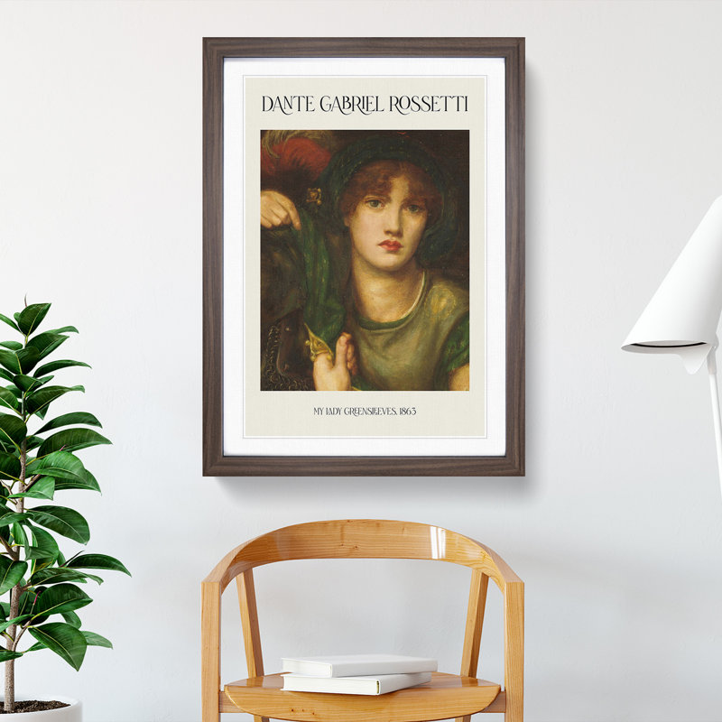 My Lady Greensleeves by Dante Gabriel Rossetti - Picture Frame Painting, 48cm H x 36cm W x 2cm D, Walnut