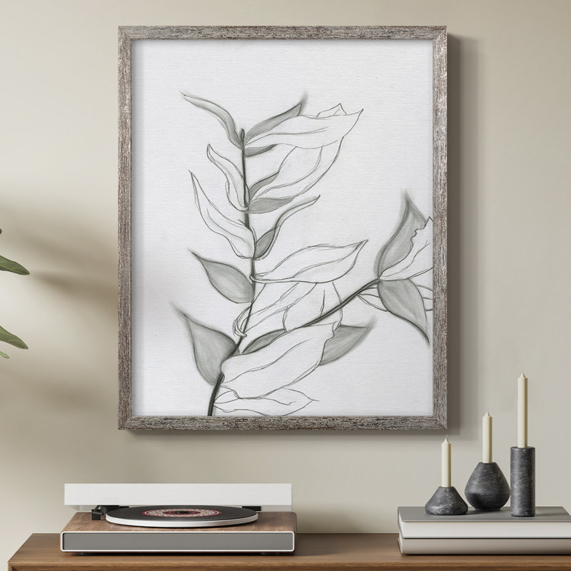 Reproduction encadrée de feuillage gris anthracite - bois massif