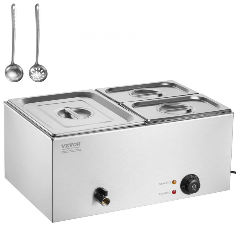 Chauffe-plat commercial commercial à 3 casseroles avec comptoir 17 pintes Bain Marie