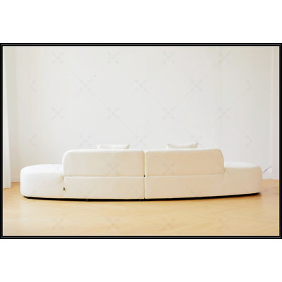 Luxueux canapé incurvé en velours de 132 pouces avec mousse haute densité, conception en demi-lune à 6 places pour les espaces de vie modernes, ivoire