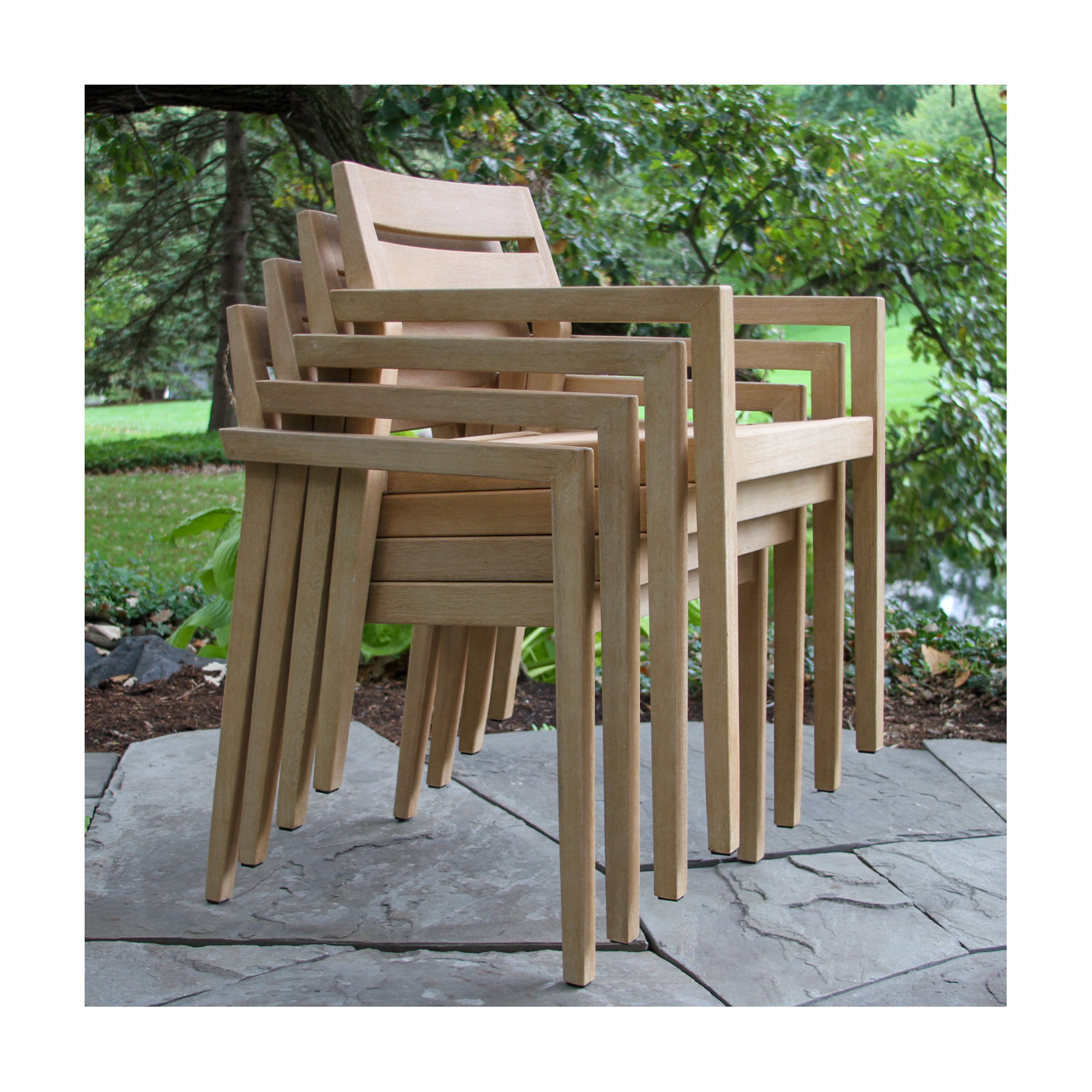 Kinsler Eucalyptus Outdoor Stackable Dining Armchair, Wheat Wash