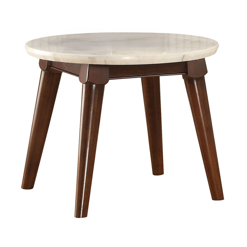 Table de bout, plateau en marbre naturel blanc et noyer