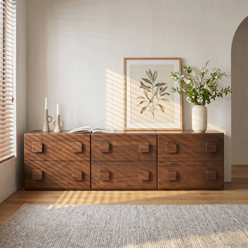 Table de chevet en chêne massif MCM avec 2 tiroirs pour le rangement de la chambre à coucher, Set of 3