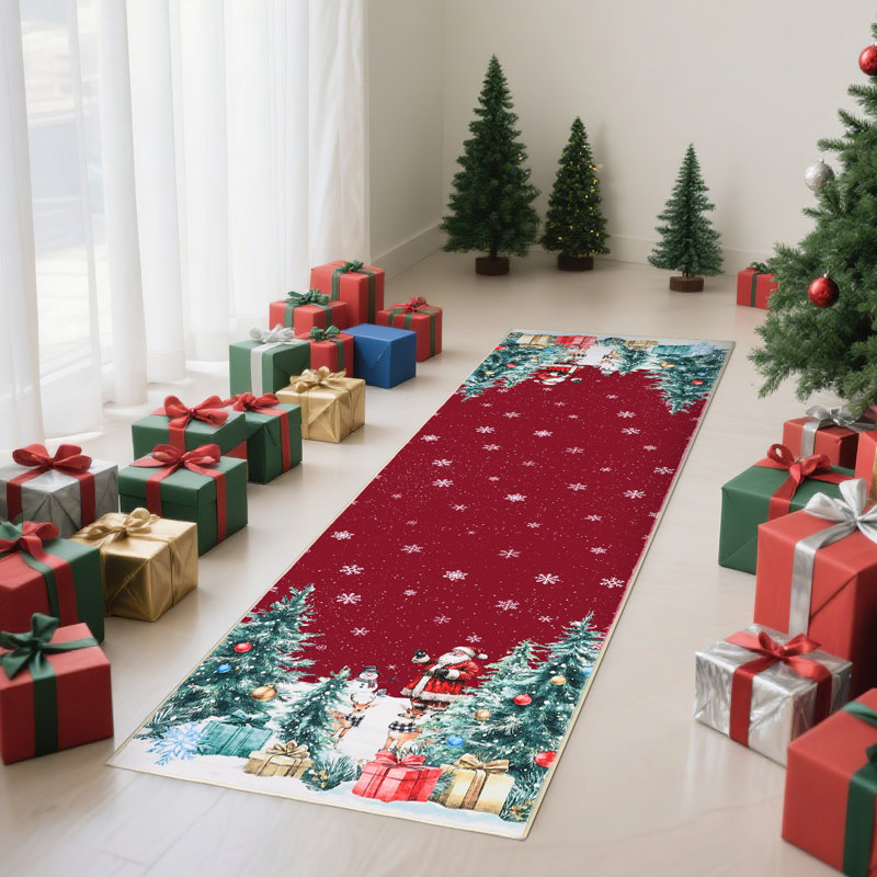 Tapis de Noël lavable à la machine avec envers antidérapant Tapis de Noël doux sans plis, Tapis de couloir 2 pi x 6 pi