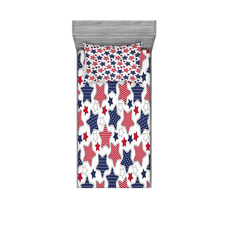 Drap-housse et taie décorative Ambesonne USA rouge indigo, Twin Sheet Set + 3 Additional Pieces