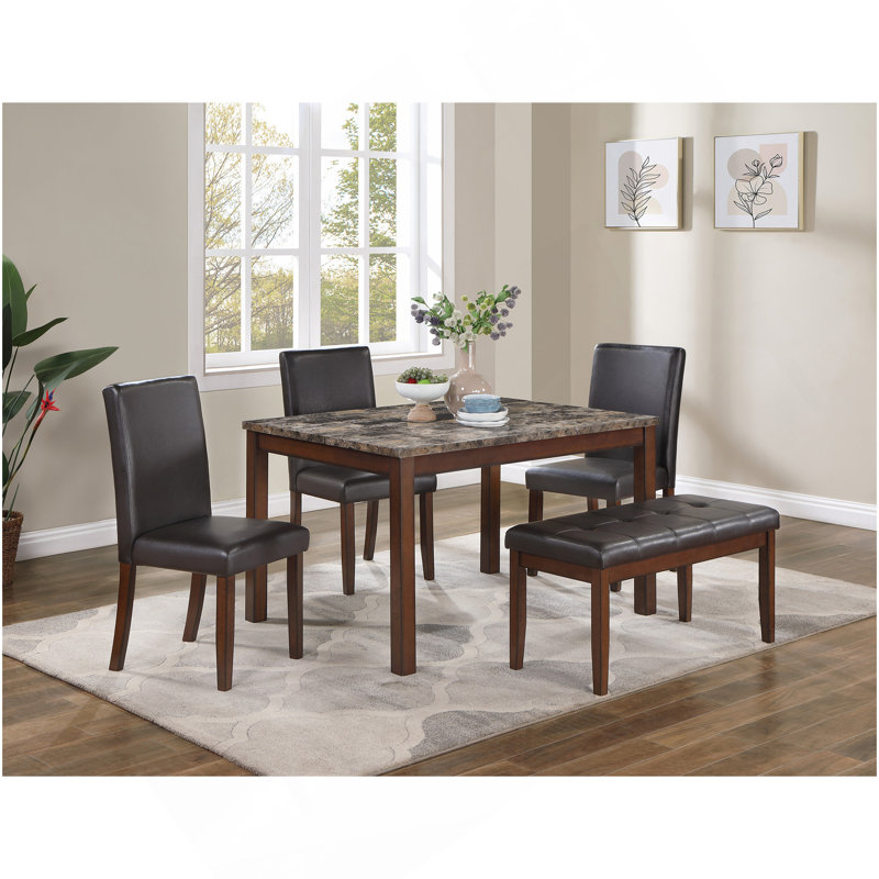 Ensemble repas 5 pièces avec chaises et banc, Noir, Espresso