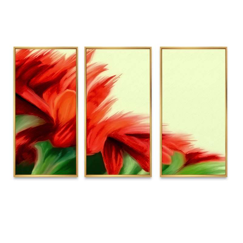 «Red Floral On Green», ensemble d'art mural sur toile encadré traditionnel, H 32 po x l 48 po x P 1 po, Or