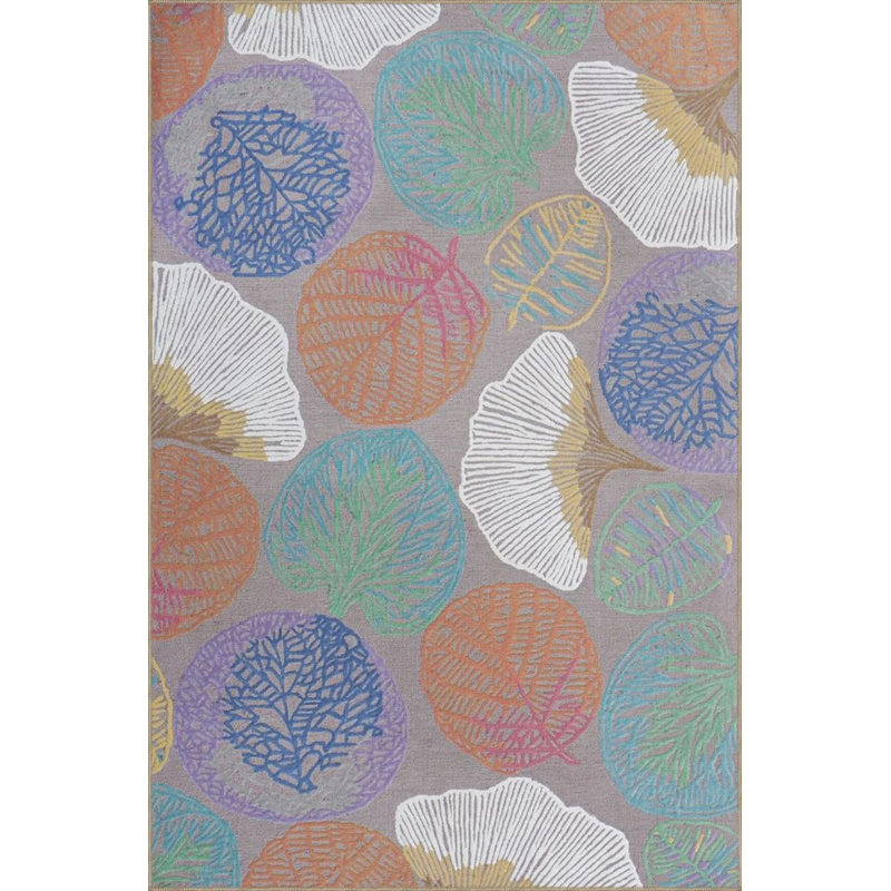 Tree Leaf Woven Based Washable Carpet, Round 4'