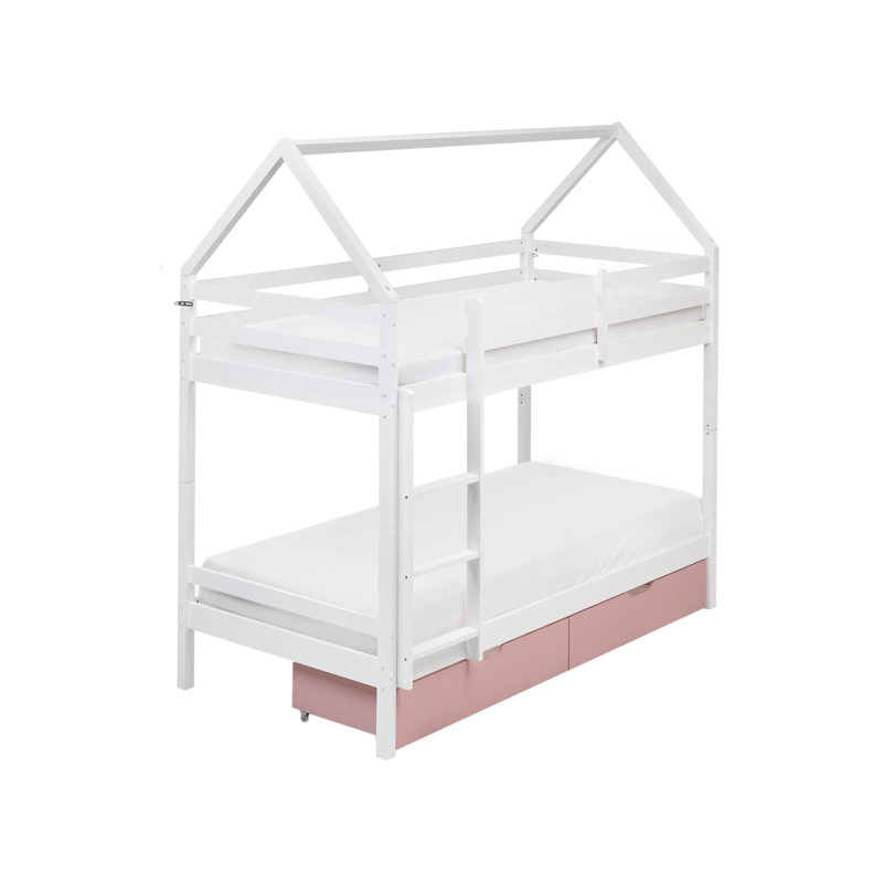 Bunk Bed with Drawers House Pine Wood TERNAS 90 x 200 cm (EU Single), White/Pink