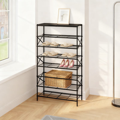 8-Tier Shoe Rack, Heavy-Duty Metal Shoe Storage Organizer With Wood Shelves, Large Capacity For Up To 32 Pairs, Space-Saving Design For Entryway, Closet, Hallway, And Garage