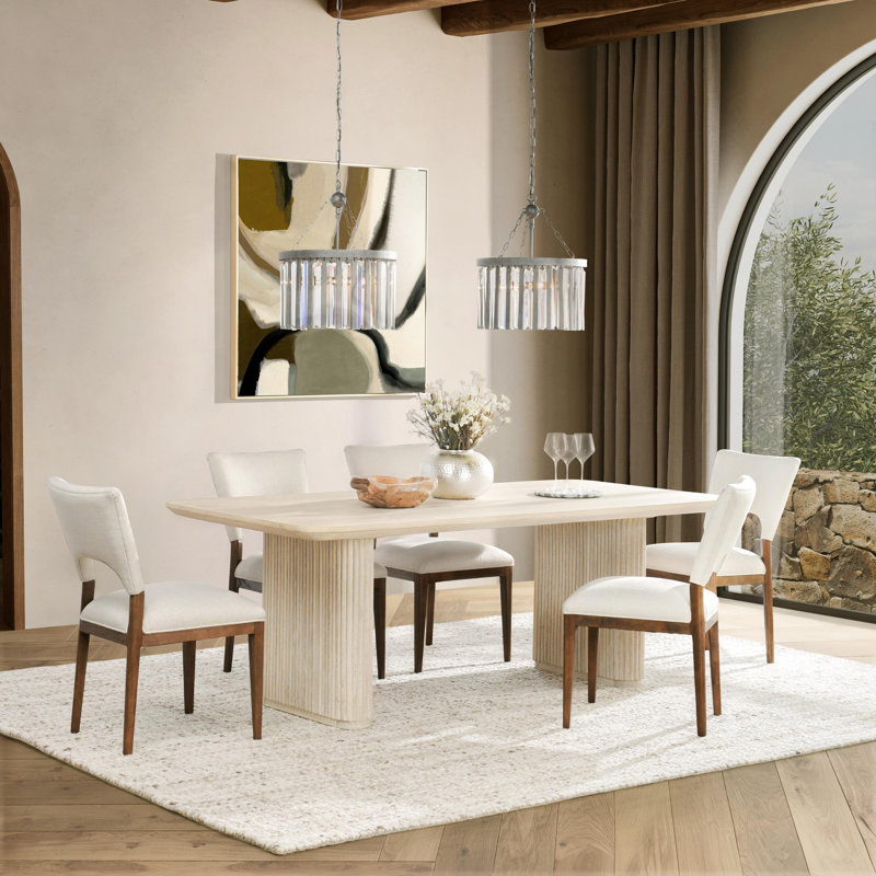 Vander 84" Oak Wood Dining Table, Cream